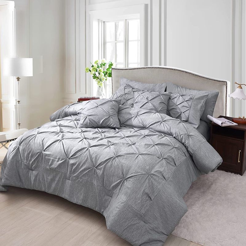 Photo 1 of BedsPick Pinch Pleated Comforter Set Cal King(102"x 108"),3 Pieces, 1 Pintuck Cationic Dyeing Comforter & 2 Pillow Shams(20"x 36"), Pintuck Down Alternative All Season Comforter Bedding Set
