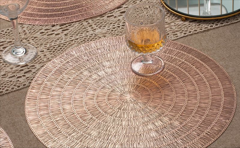 Photo 1 of AHHFSMEI Rose Gold Placemats Set of 6 Pressed Vinyl Metallic Place mats Hollow Out Table Mats Wedding Accent Centerpiece - 2 PACK