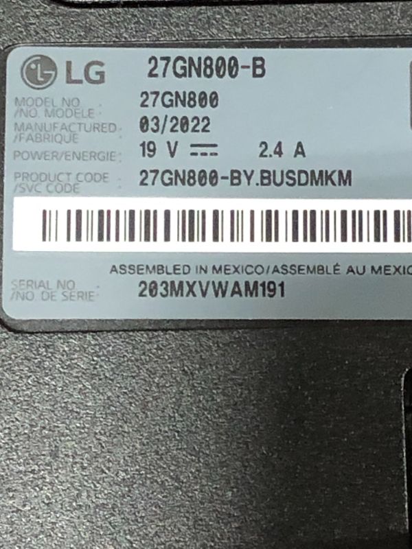 Photo 5 of LG 27” UltraGear QHD (2560 x 1440) Nano IPS Gaming Display with 1ms (GtG) Response Time - 27GN800-B
