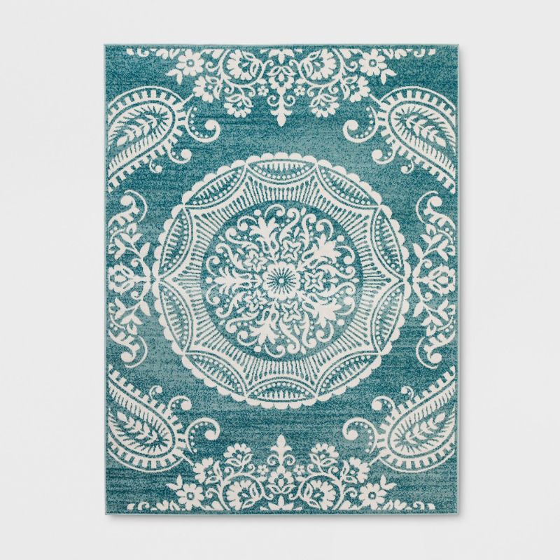 Photo 1 of 5' X 7' Vintage Medallion Outdoor Rug Turquoise - Opalhouse™
