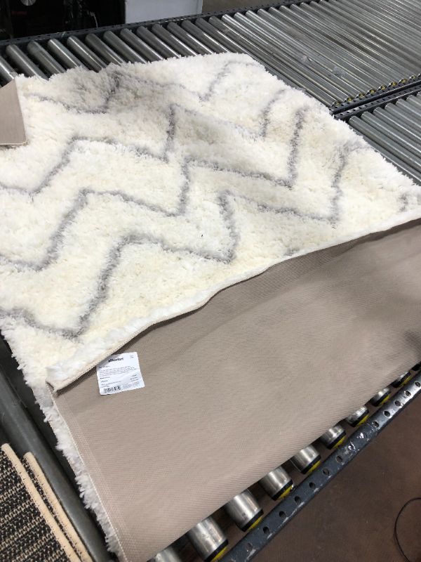 Photo 2 of 4'x5'6" Chevron Shag Area Rug Cream - Pillowfort™
