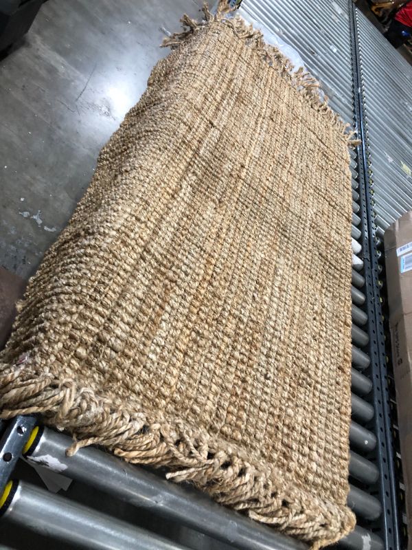 Photo 2 of 3 X 5 FEET NULOOM JUTE RUG WITH FRINGE, TAN