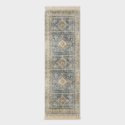 Photo 1 of 2'4"x7' Runner Pine Brook Diamond Persian Style Rug Blue - Threshold™