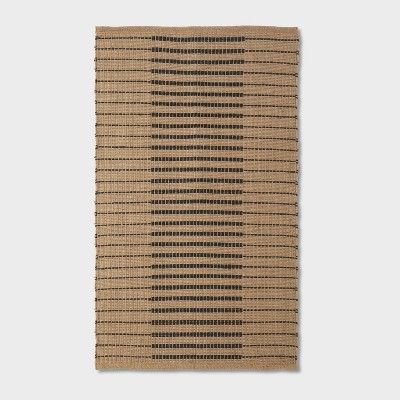 Photo 1 of 3'x5' Reseda Hand Woven Striped Jute Cotton Area Rug Black - Threshold™
