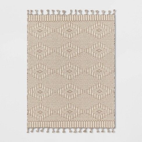 Photo 1 of 5' x 7' Diamond Outdoor Rug with Fringe Ivory/Linen - Threshold™