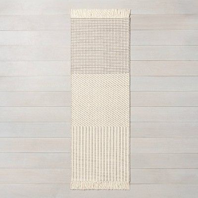 Photo 1 of 2'4" X 7' Tri-patterned Area Runner Jet Gray / Sour Cream - Hearth & Hand™