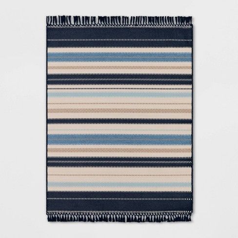 Photo 1 of 5' X 7' Textural Stripe Outdoor Rug Blue - Threshold