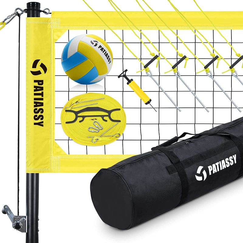 Photo 1 of Patiassy Portable Professional Outdoor Volleyball Net Set with Adjustable Height Poles, Winch System, Volleyball with Pump and Carrying Bag for Backyard Beach
