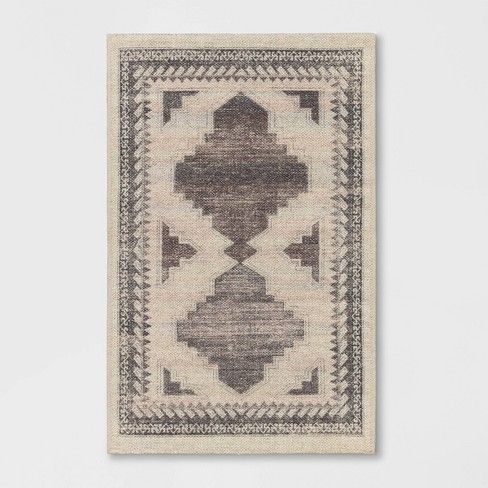 Photo 1 of 4'x6' Cromwell Washable Printed Persian Style Rug Tan - Threshold