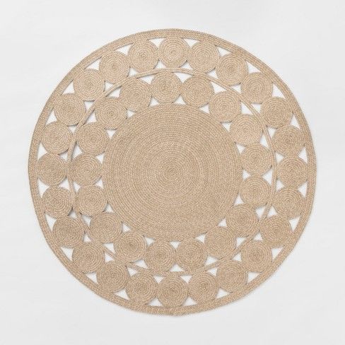 Photo 1 of 6' Ornate Woven Round Outdoor Rug Neutral - Opalhouse