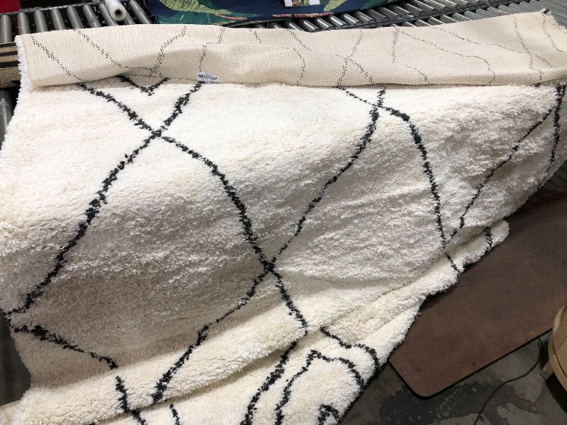 Photo 1 of 7'x10' Diamond Patterned Shag Woven Area Rug Black