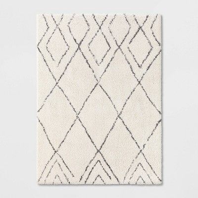 Photo 1 of 7'x10' Diamond Patterned Shag Woven Area Rug Black