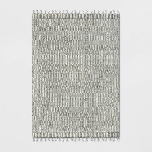 Photo 1 of 7' X 10' Diamond Outdoor Rug With Fringe Ivory/gray