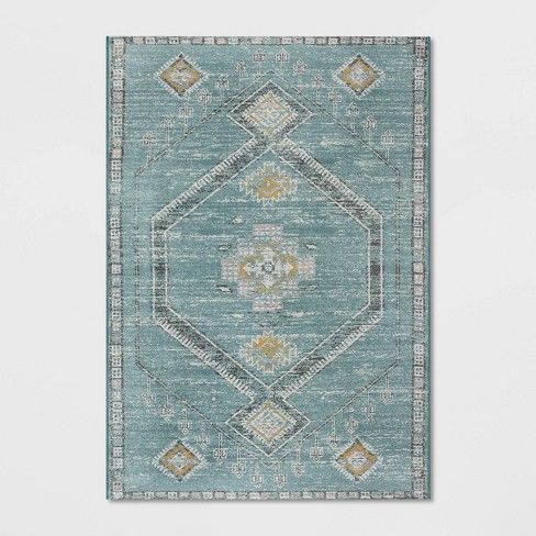 Photo 1 of 7' X 10' Sunset Moroccan Tapestry Outdoor Rug Teal