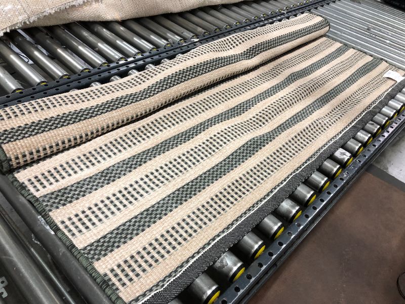 Photo 1 of 5' x 7' Powerloom Stripe Outdoor Rug Sage/Charcoal Gray - Threshold™