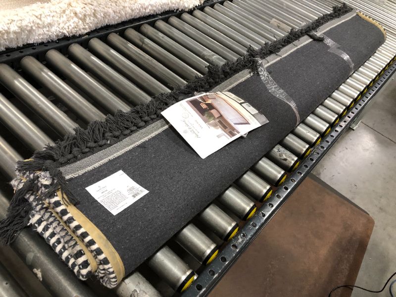 Photo 1 of 5' X 7' Textured Border Stripe Area Rug Railroad Gray