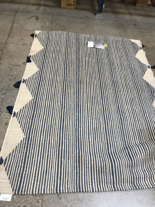 Photo 2 of 5' x 7' Linear Global Stripe Outdoor Rug Navy/Ivory - Project 62™