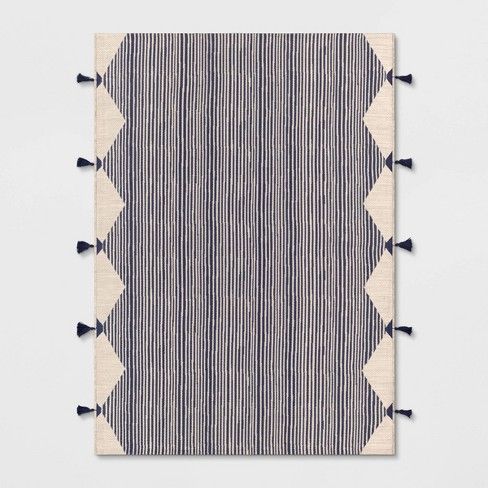 Photo 1 of 5' x 7' Linear Global Stripe Outdoor Rug Navy/Ivory - Project 62™