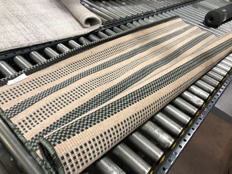 Photo 1 of 5' x 7' Powerloom Stripe Outdoor Rug Sage/Charcoal Gray - Threshold™