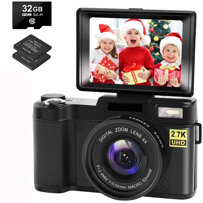 Photo 1 of CEDITA Digital Camera Vlogging Camera with YouTube 30MP Full HD 2.7K Vlog Camera with Flip Screen 180° Rotation with 32GB Memory Card and 2 Batteries ?Focus Fixed?, Black
