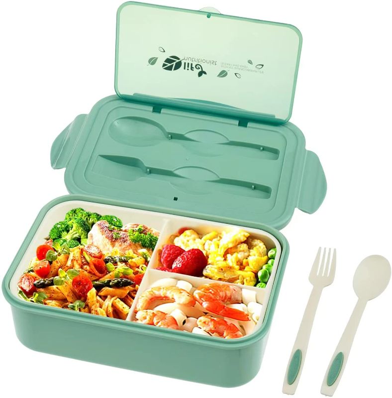 Photo 1 of Bento Box For Adults, 1400ML Large Capacity Bento Lunch Box For kids With Spoon & Fork, Eco-Friendly, BPA-Free Lunch Box, Microwave and Dishwasher Safe (Green)
