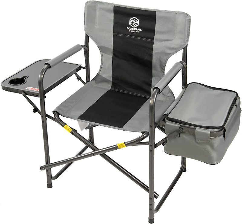 Photo 1 of Coastrail Outdoor Folding Directors Chair with Cooler Camping Chair Portable with Side Table, Aluminum Heavy Duty for Picnic, Patio, Lawn, Garden, Support 400 lbs
