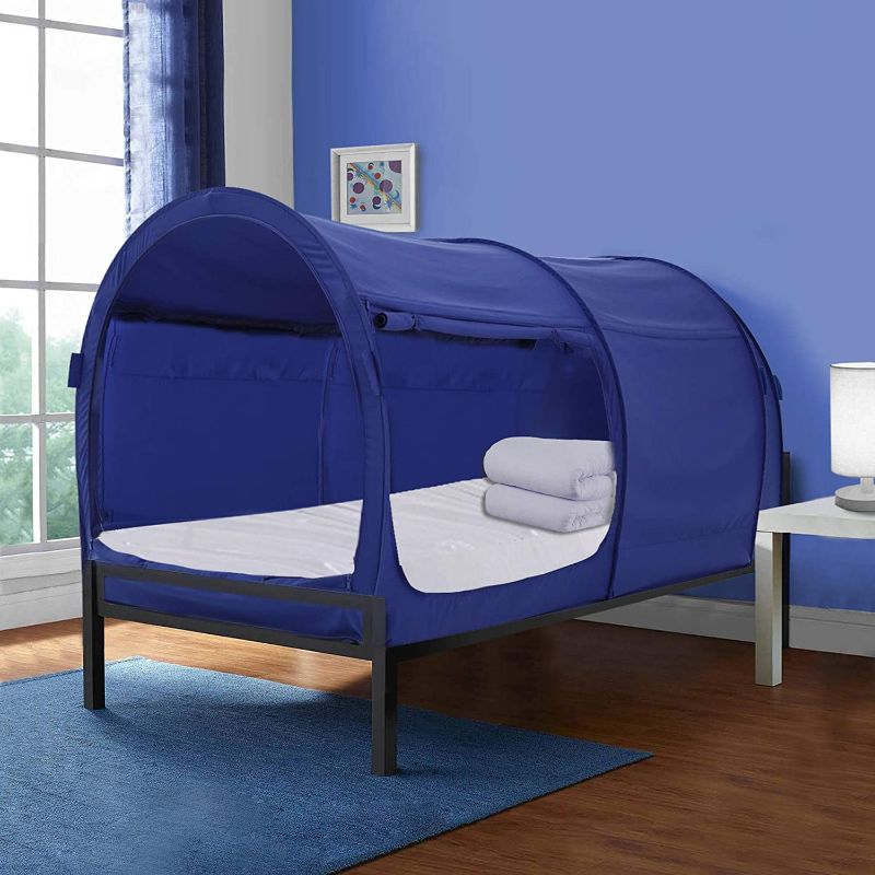 Photo 1 of Alvantor Bed Canopy Tents Dream Privacy Space Twin Size Sleeping Tents Indoor Pop Up Portable Frame Curtains Breathable Navy Cottage (Mattress Not Included) Reducing Light
