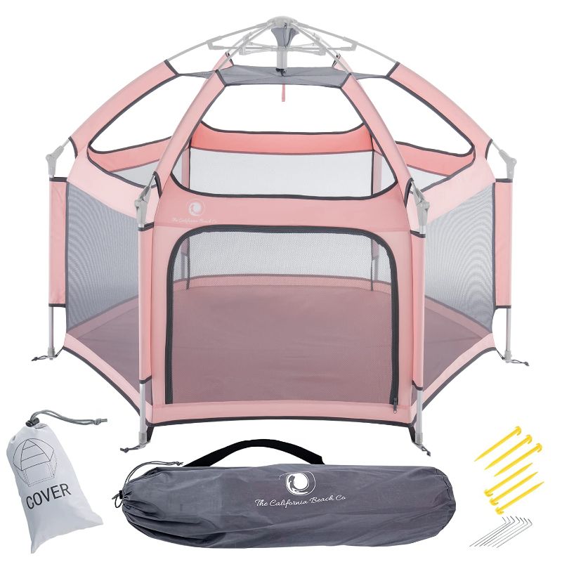 Photo 1 of POP 'N GO Portable Baby Playpen Foldable Pack and Carry Pop Up Play Pens for Babies and Toddlers California Beach Co Large Outdoor Baby Play Yard with Canopy
