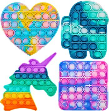 Photo 1 of 4 Pack Fidget Toys- Silicone Sensory Toys- Unicorn, Heart, Among Us, and Square