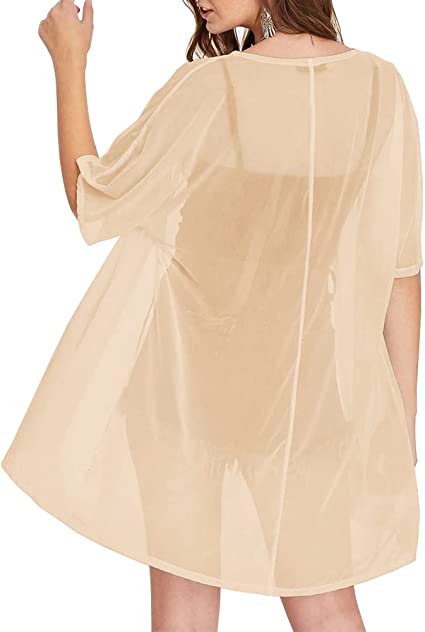 Photo 1 of BelleLovin Sheer Cardigans for Women Half Sleeve Open Front Mesh Kimono Coverups in Nude size medium