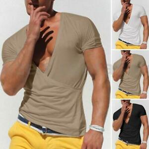 Photo 1 of Mens Short Sleeve Deep V Neck Muscle Bodybuilding T Shirts Slim Fit in small