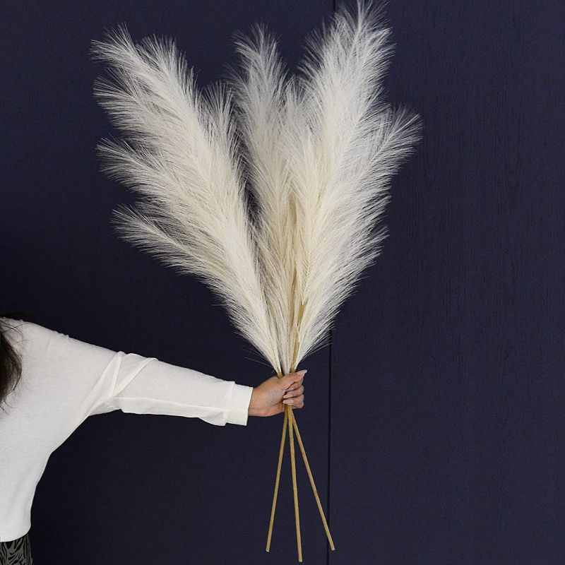 Photo 1 of AfriOz 43" Large Faux Pampas Grass Artificial Flowers | Fake Pampas Grass Minimalist Decor Designed for Floor Vase as Vase Filler in Boho Kitchen | Boho Room Decor Desk Decorations or Wedding Decor
