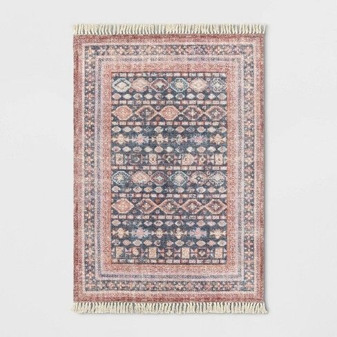 Photo 1 of 5"x7" Alexandra Floral Printed Border Persian Style Rug Blush Pink - Opalhouse