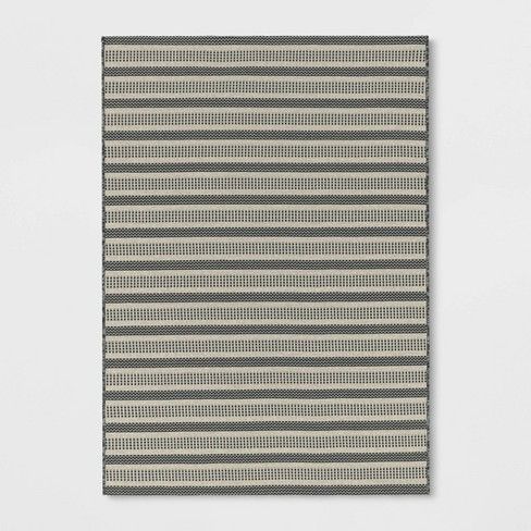 Photo 1 of 5' x 7' Powerloom Stripe Outdoor Rug Sage/Charcoal Gray - Threshold™