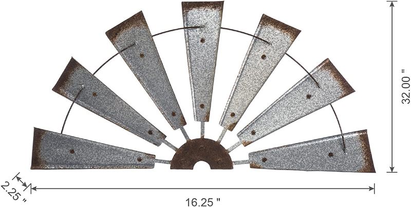 Photo 1 of 
Glitzhome 32" Rustic Galvanized Metal Half Windmill Wall Sculpture Farmhouse Wall Art Home Decor, Silver
