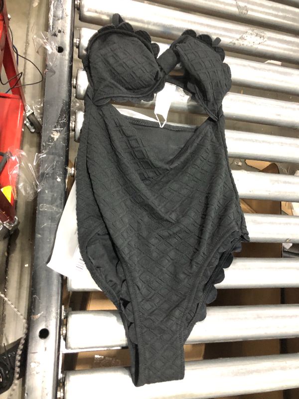 Photo 1 of Black Knotted Scalloped One Piece Swimsuit, size XS
