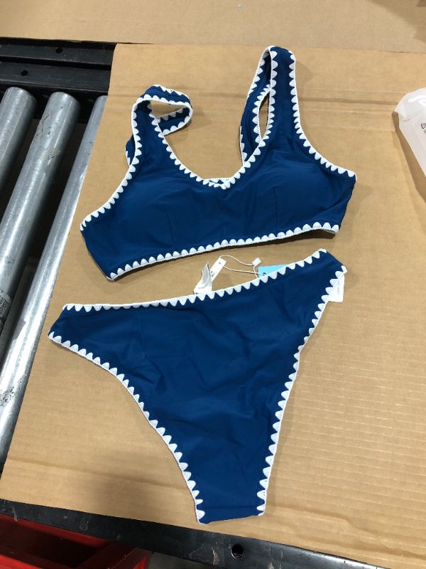 Photo 2 of Blue And White Crochet Trim Sporty Bikini, Med
