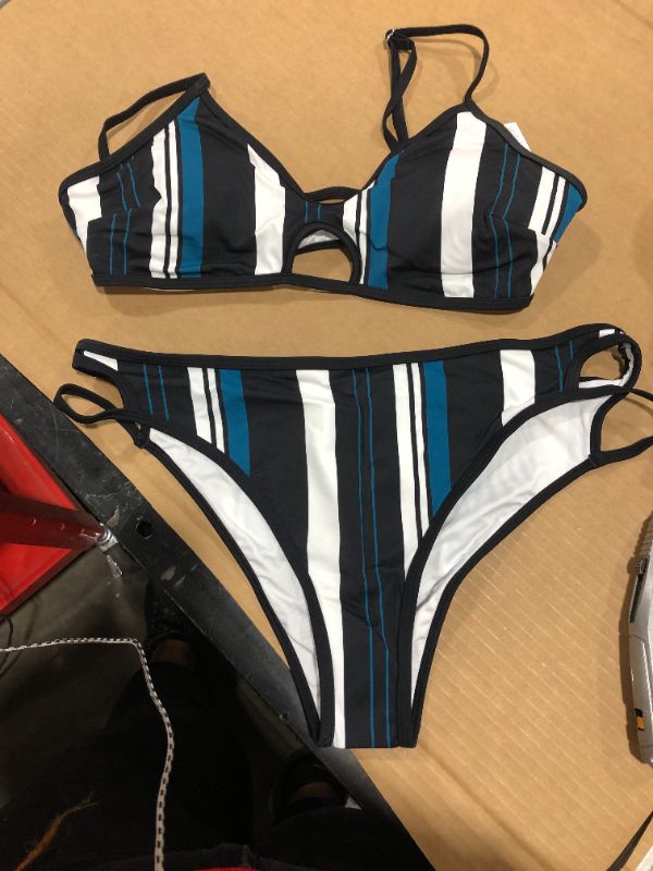 Photo 1 of Blue White And Black Striped Bikini size xl
