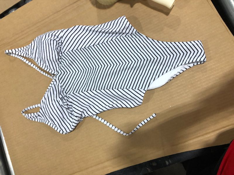 Photo 2 of Black And White Stripe V-Neck One Piece Swimsuit, size X-Small
