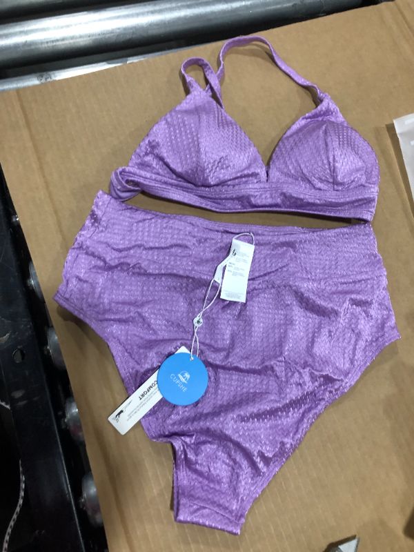 Photo 2 of Amiya Purple V-Neck Criss Cross High Waisted Bikini, Small
