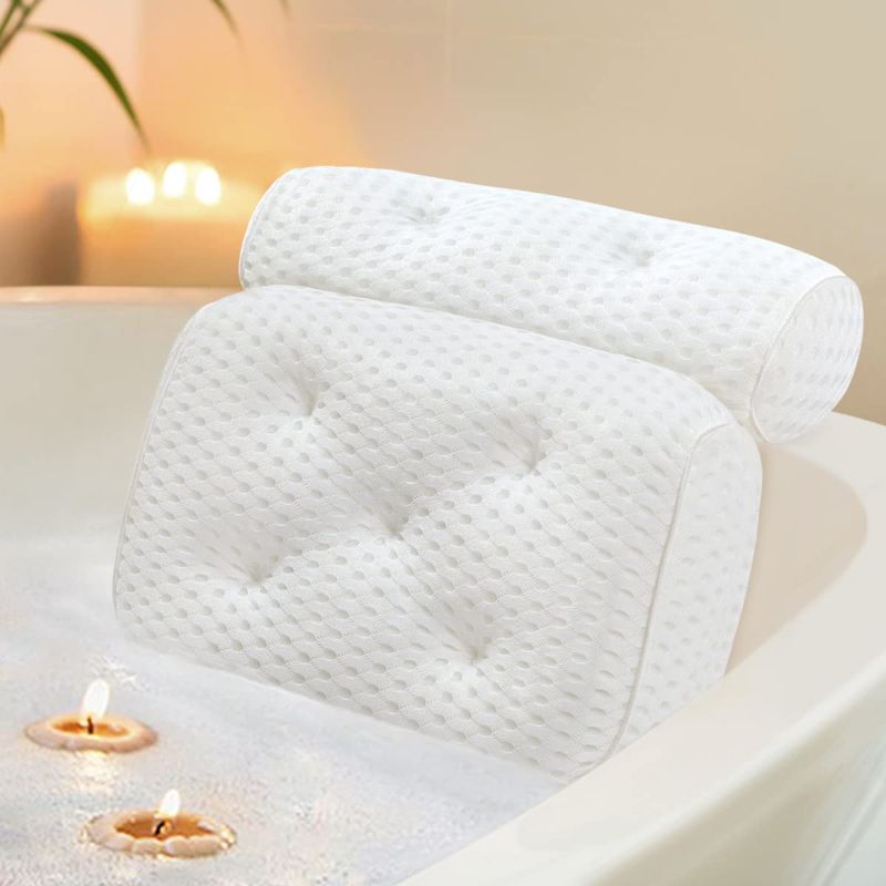 Photo 1 of Bath Pillow, Quick Dry Bathtub Pillow with 4D Air Mash Technology and 7 Suction Cups for Neck and Back Support, Suitable for All Bathtub, Hot Tub, Jacuzzi and Home Spa
