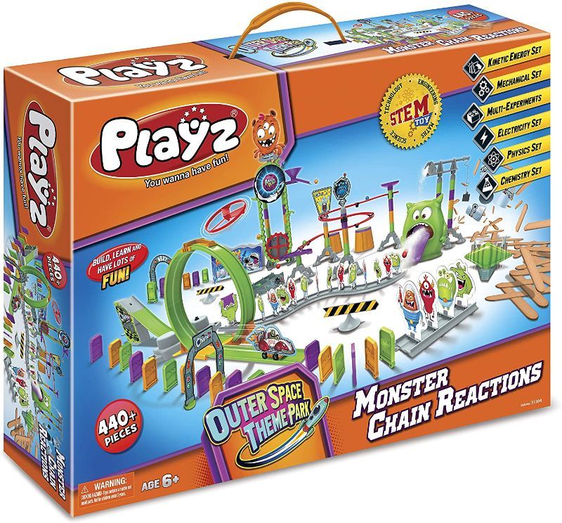 Photo 1 of Playz Skylab Adventure Monster Chain Reactions Marble Run Science Kit STEM Toy with Race Tracks for Boys & Girls, Kids Roller Coaster Toy Experiments, Outer Space Theme Park Educational Gift FACTORY SEALED
