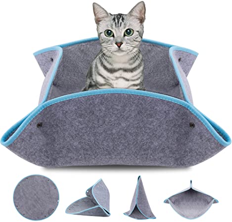 Photo 1 of YioQio Deformable Felt Cat Beds for Indoor Cats,Portable & Foldable Multi-Function Scratch Resistant Bed for Dogs and Kittens,Cat Hideaway,Cat Cave,Cat Teepee, Light Grey BUNDLE OF 4 
