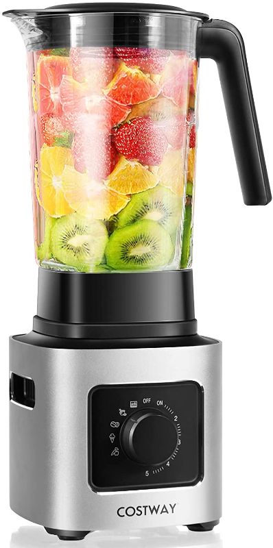 Photo 1 of COSTWAY Countertop Blender, Powerful Blender with 68 oz Tritan Jar, Stainless Steel Blades, 5-Level Speed Control & 5 Blending Functions, 1500W Professional Blender for Milkshake & Juice, Sliver + Black
