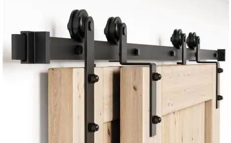 Photo 1 of 5 ft./60 in. Single Track Bypass Sliding Barn Door Hardware Kit for Double Doors, Low Ceiling
