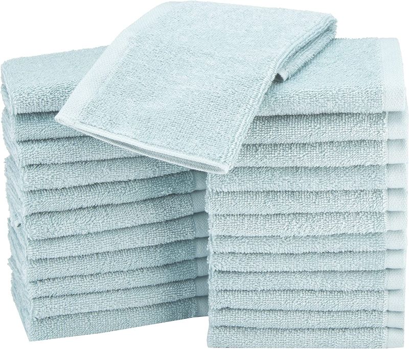 Photo 1 of Amazon Basics Fast Drying, Extra Absorbent, Terry Cotton Washcloths - Pack of 24, Ice Blue, 12 X 12-Inch
