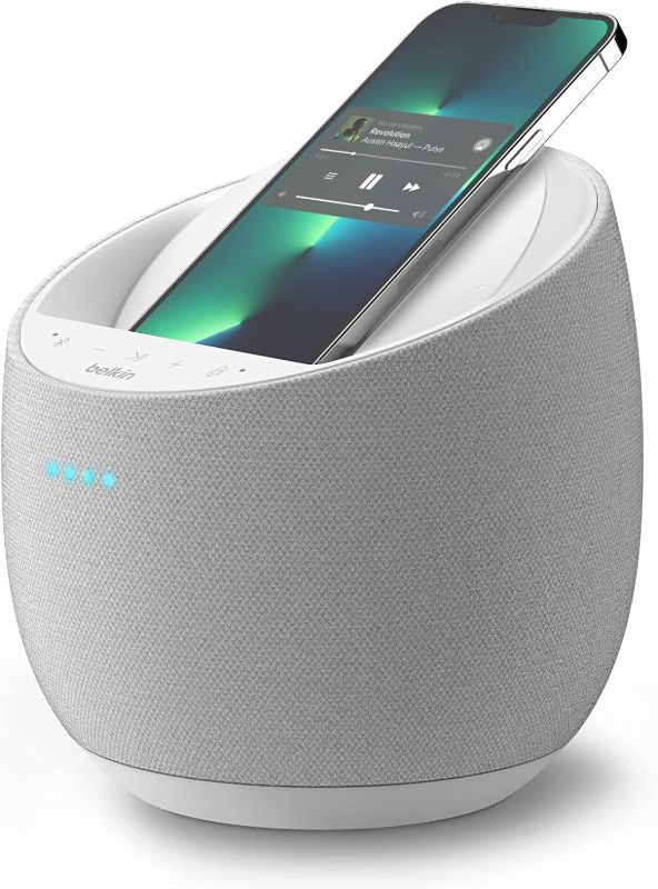 Photo 1 of Belkin SoundForm Elite Hi-Fi Smart Speaker + Wireless Charger, Qi Charging Dock with Sound Acoustics by Devialet, Alexa Voice Controlled Bluetooth Speaker for iPhone, Galaxy and More (White)
