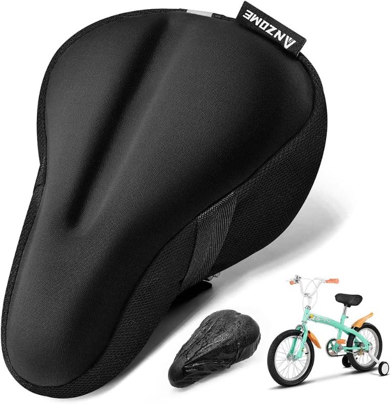 Photo 1 of ANZOME Kids Gel Bike Seat Cushion Cover, 9"x6" Memory Foam Child Bike Seat Cover Extra Soft Small Bicycle Saddle Pad, Kids Bicycle Seat Cover with Water&Dust Resistant Cover
