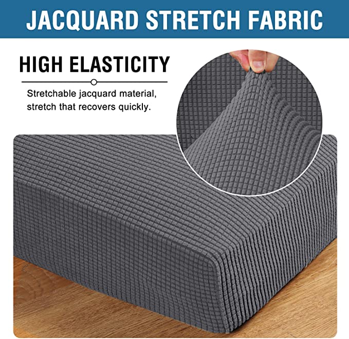 Photo 4 of  High Stretch Individual Seat Cushion Covers Sofa Slipcovers Couch Cushion Covers Sofa Covers Featuring Jacquard Textured Twill Fabric (3 Pack for 3 Cushion Sofa, Grey)  +   Stretch Armrest Covers Spandex Arm Covers for Chairs Couch Sofa Armchair Slipcove