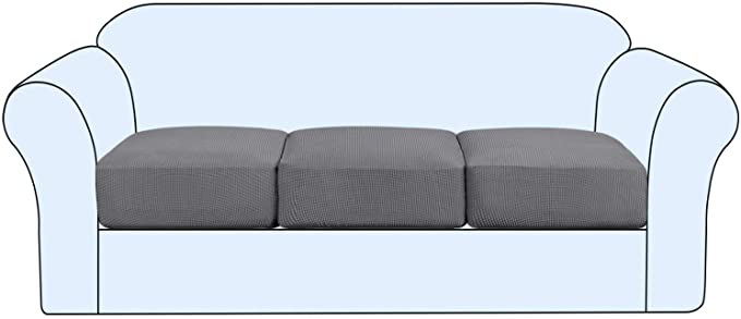 Photo 1 of  High Stretch Individual Seat Cushion Covers Sofa Slipcovers Couch Cushion Covers Sofa Covers Featuring Jacquard Textured Twill Fabric (3 Pack for 3 Cushion Sofa, Grey)  +   Stretch Armrest Covers Spandex Arm Covers for Chairs Couch Sofa Armchair Slipcove